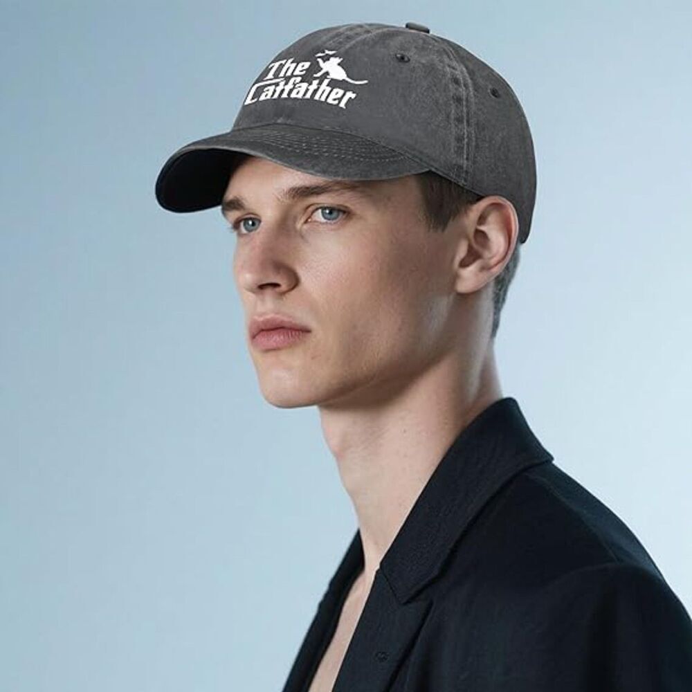 Unisex Black 100% Cotton Cat Dad Embroidery Adjustable Classic Baseball Caps - Picture 3 of 3